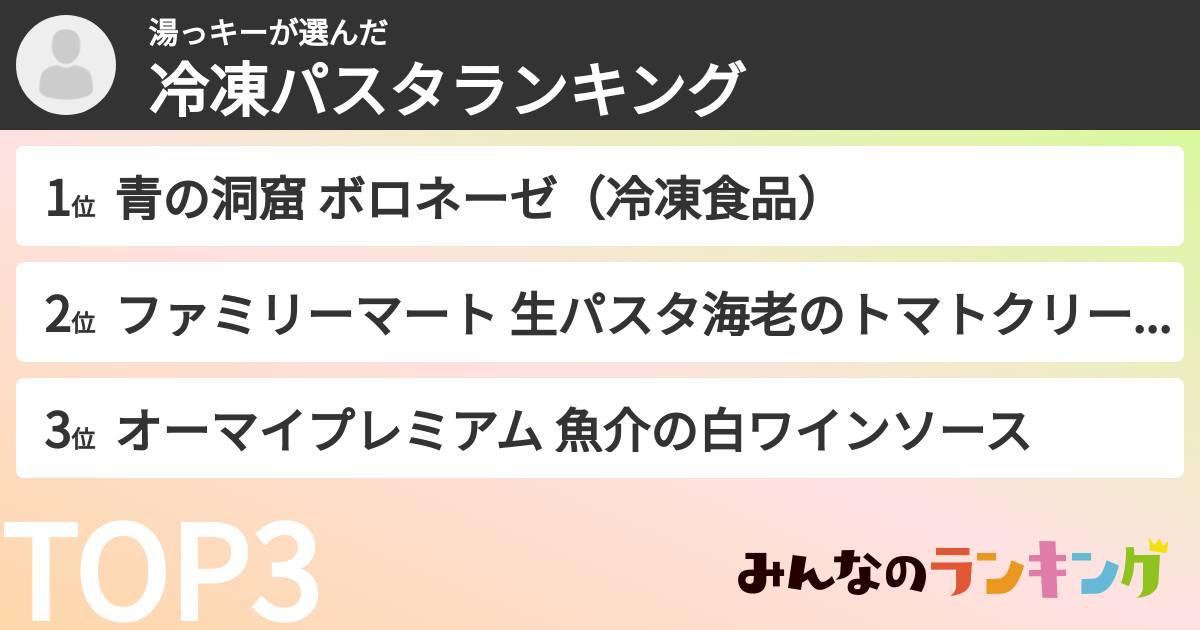 湯っキーさんの「冷凍パスタランキング」