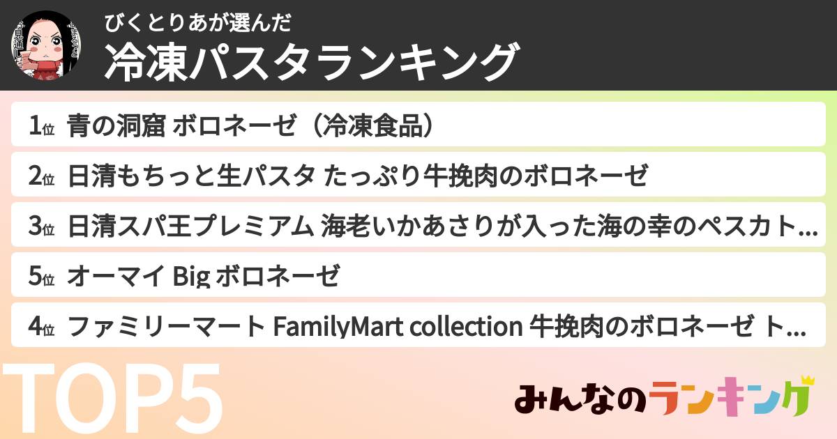びくとりあさんの「冷凍パスタランキング」