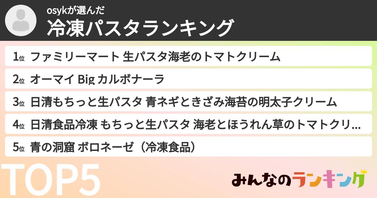 osykさんの「冷凍パスタランキング」