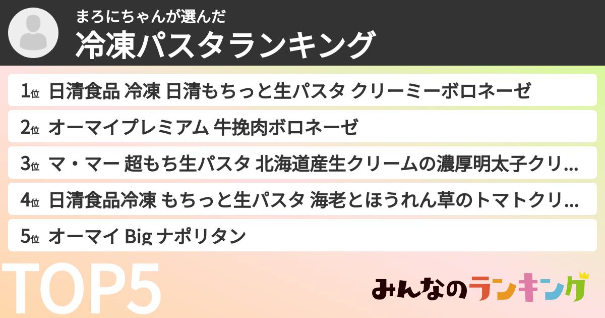 まろにちゃんさんの「冷凍パスタランキング」