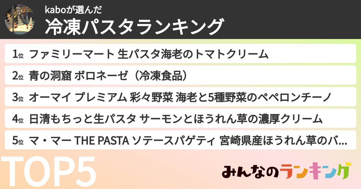 kaboさんの「冷凍パスタランキング」