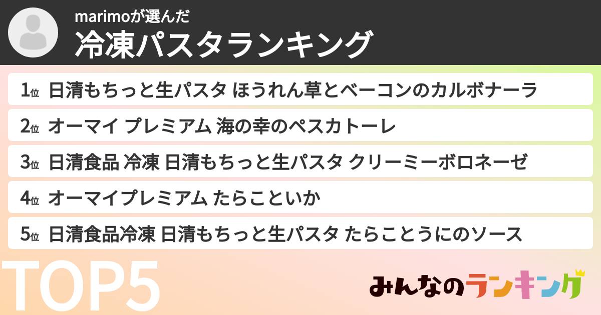 marimoさんの「冷凍パスタランキング」