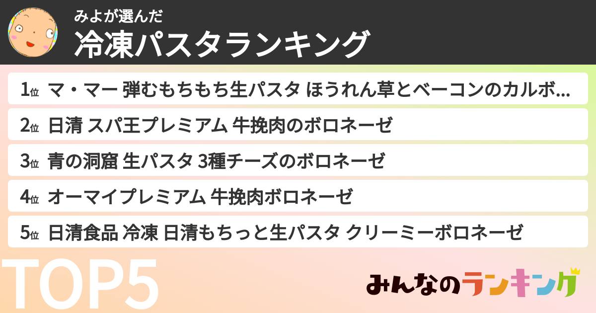 みよさんの「冷凍パスタランキング」