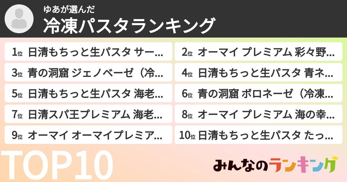 ゆあさんの「冷凍パスタランキング」