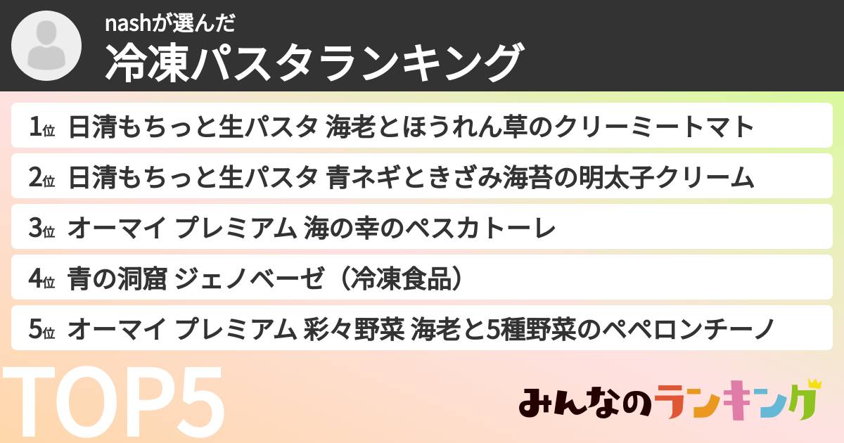 nashさんの「冷凍パスタランキング」