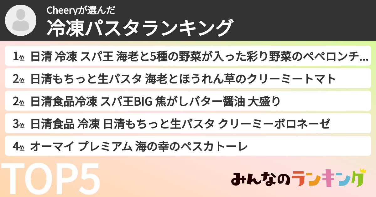 Cheeryさんの「冷凍パスタランキング」