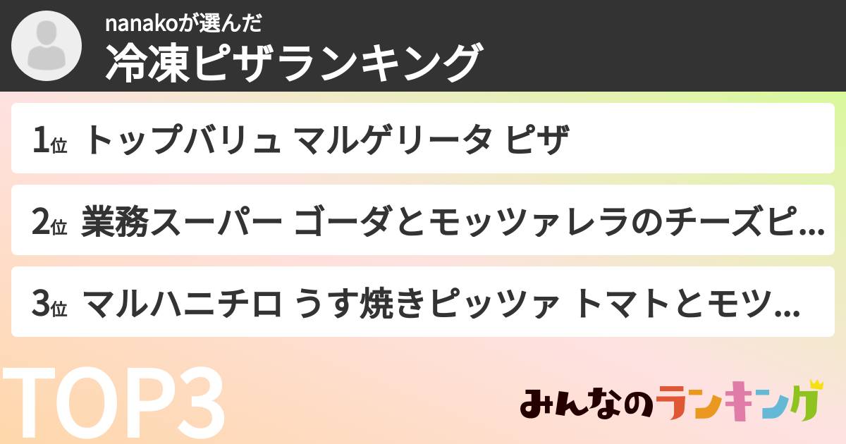 nanakoさんの「冷凍ピザランキング」