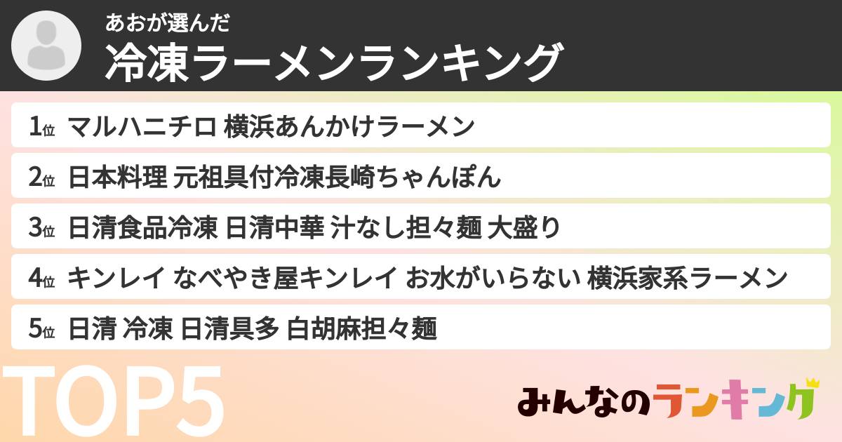 あおさんの「冷凍ラーメンランキング」