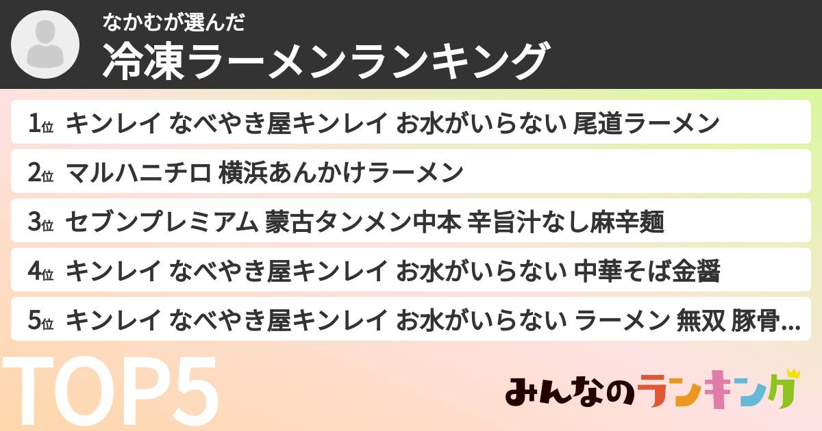なかむさんの「冷凍ラーメンランキング」