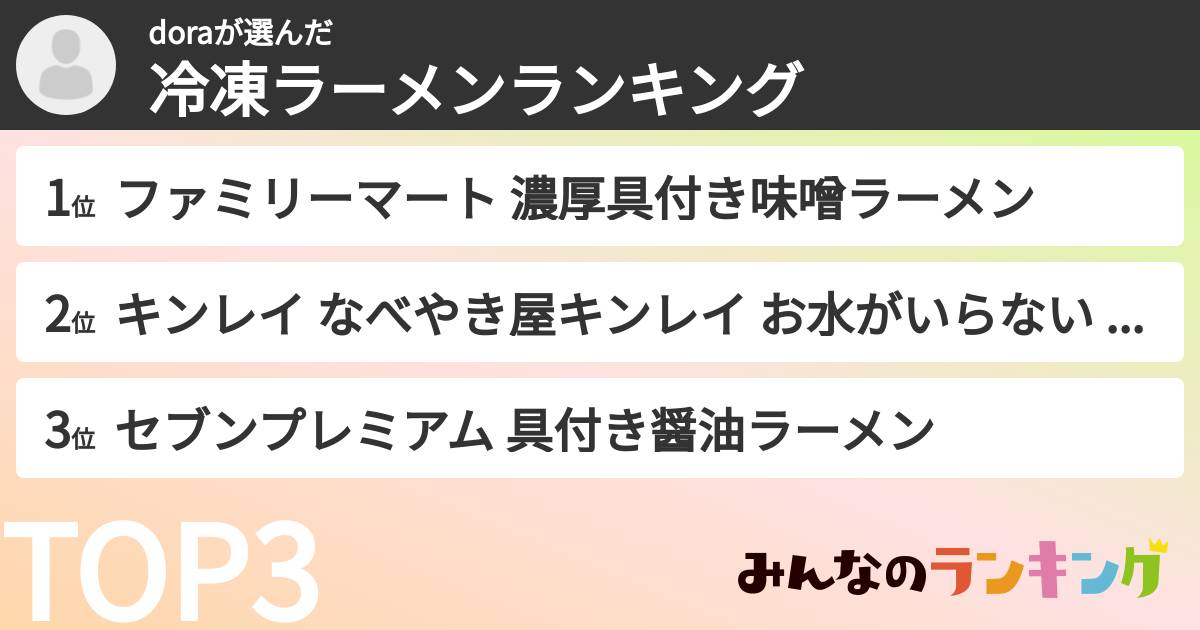 doraさんの「冷凍ラーメンランキング」