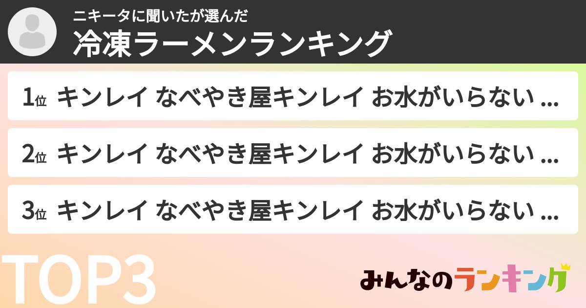ニキータに聞いたさんの「冷凍ラーメンランキング」