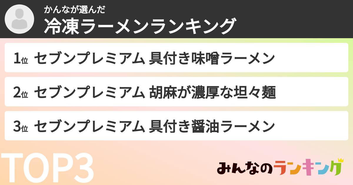 かんなさんの「冷凍ラーメンランキング」