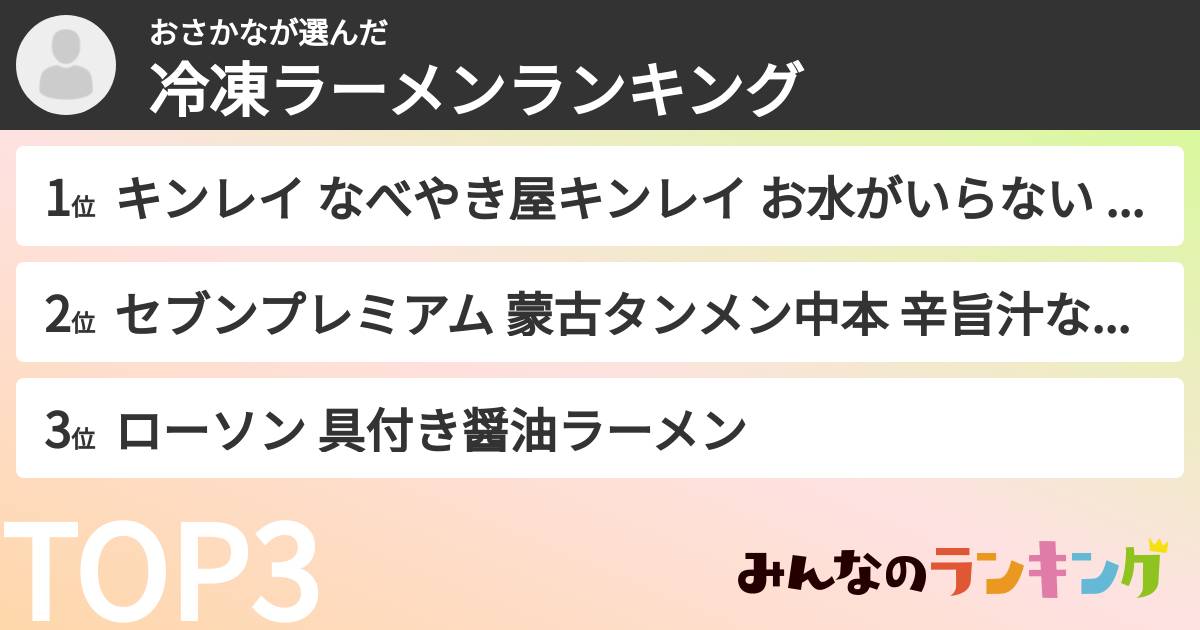 おさかなさんの「冷凍ラーメンランキング」