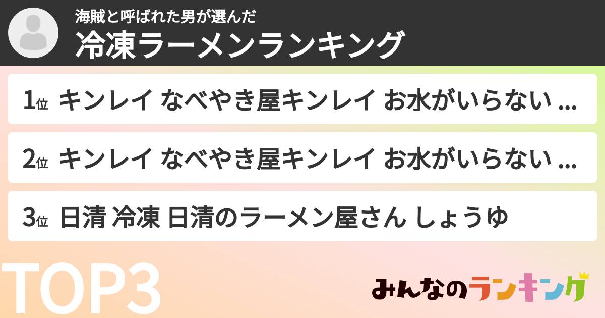 海賊と呼ばれた男さんの「冷凍ラーメンランキング」