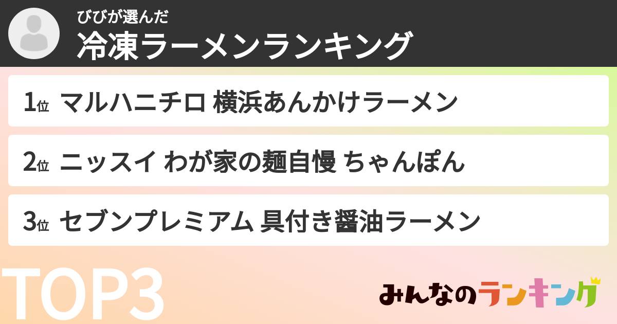 びびさんの「冷凍ラーメンランキング」