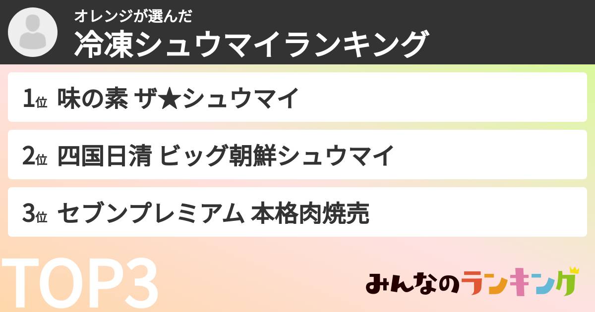 オレンジさんの「冷凍シュウマイランキング」