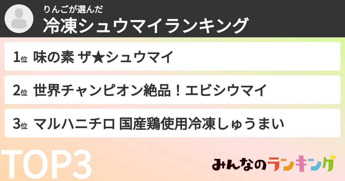 りんごさんの「冷凍シュウマイランキング」