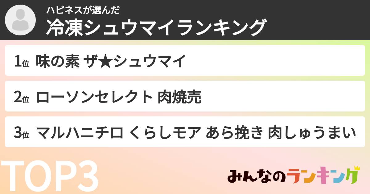 ハピネスさんの「冷凍シュウマイランキング」