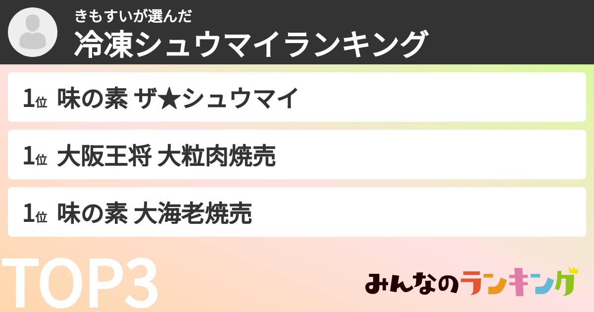 きもすいさんの「冷凍シュウマイランキング」