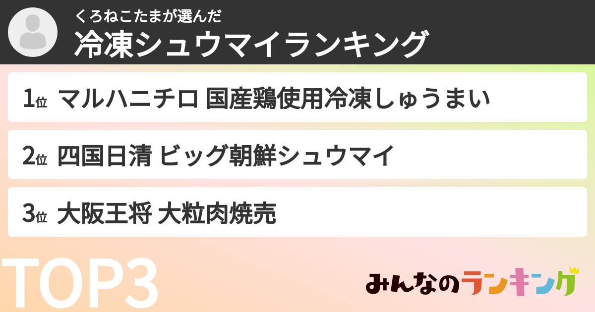 くろねこたまさんの「冷凍シュウマイランキング」