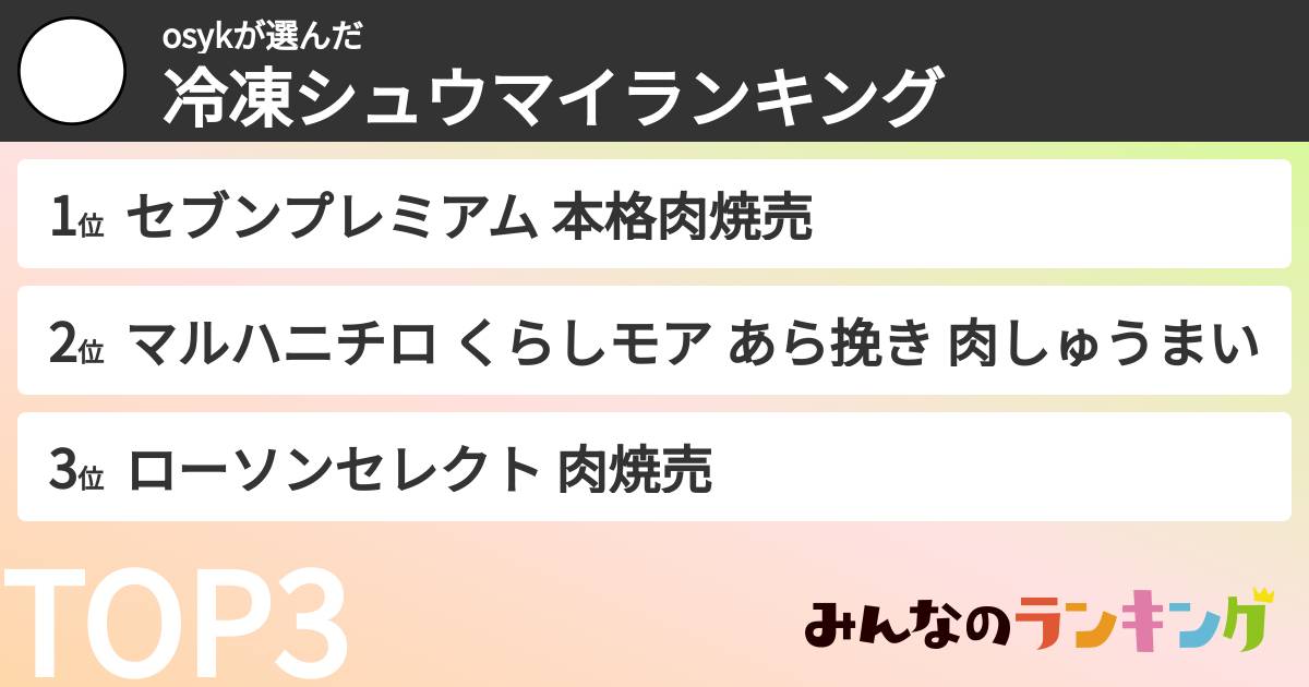 osykさんの「冷凍シュウマイランキング」