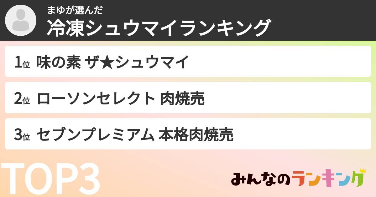 まゆさんの「冷凍シュウマイランキング」