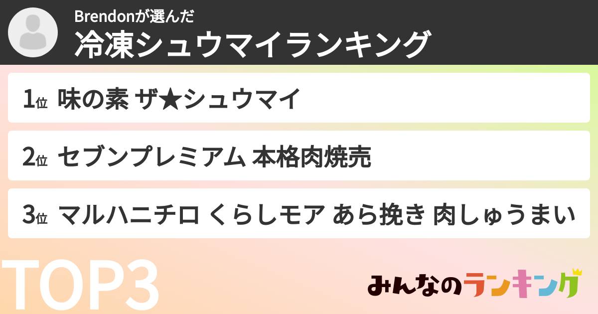 Brendonさんの「冷凍シュウマイランキング」