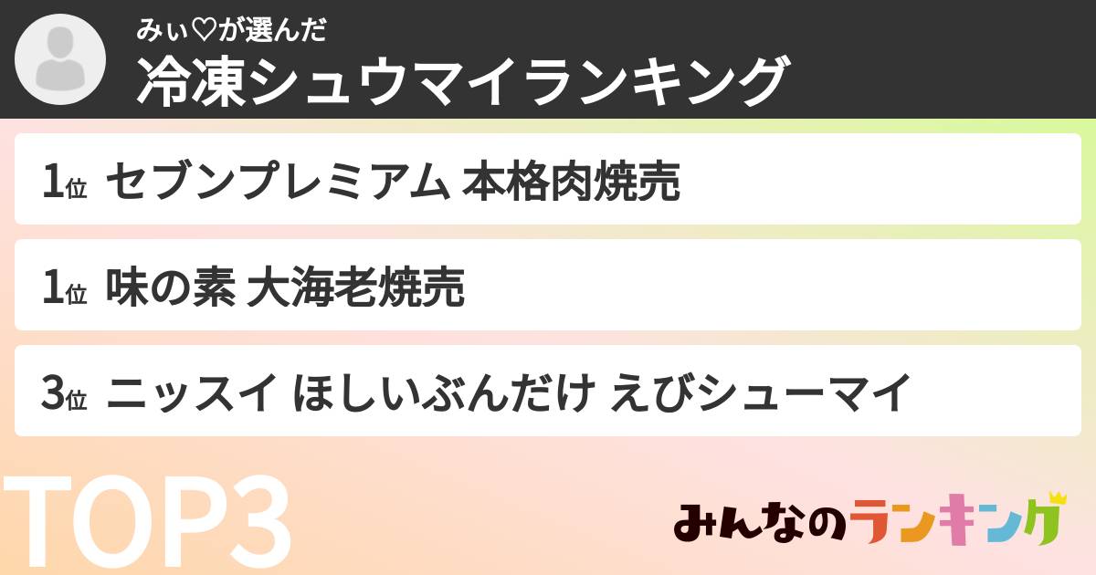 みぃ♡さんの「冷凍シュウマイランキング」