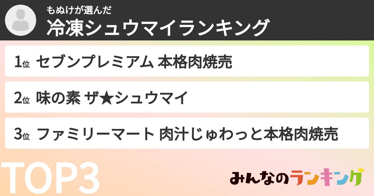 もぬけさんの「冷凍シュウマイランキング」