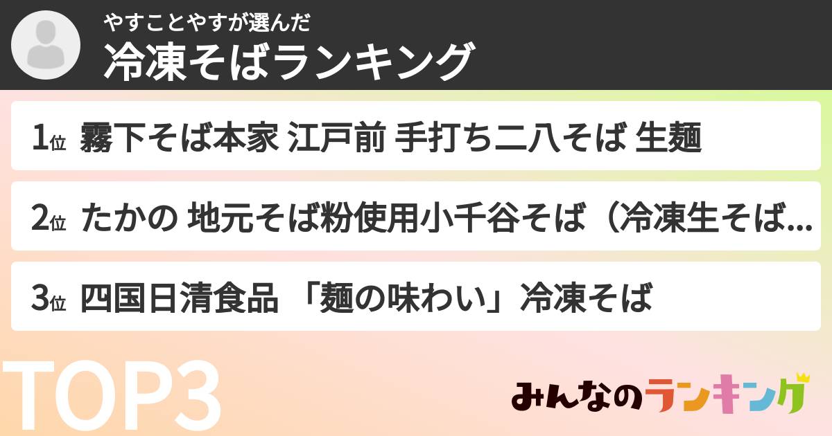 やすことやすさんの「冷凍そばランキング」