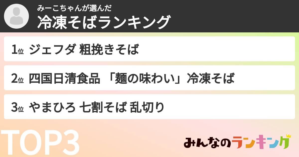 みーこちゃんさんの「冷凍そばランキング」