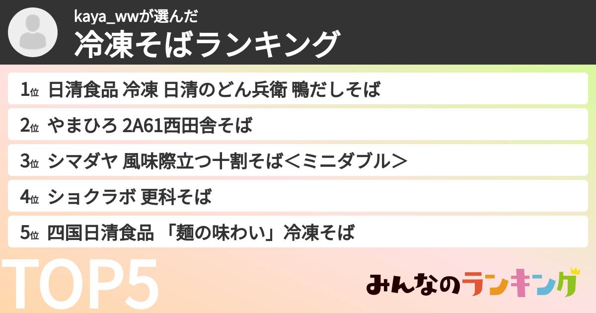 kaya_wwさんの「冷凍そばランキング」
