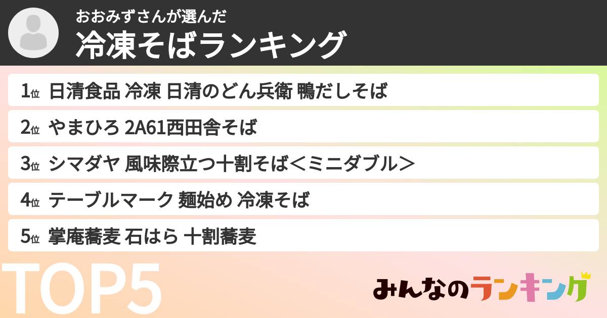 おおみずさんさんの「冷凍そばランキング」