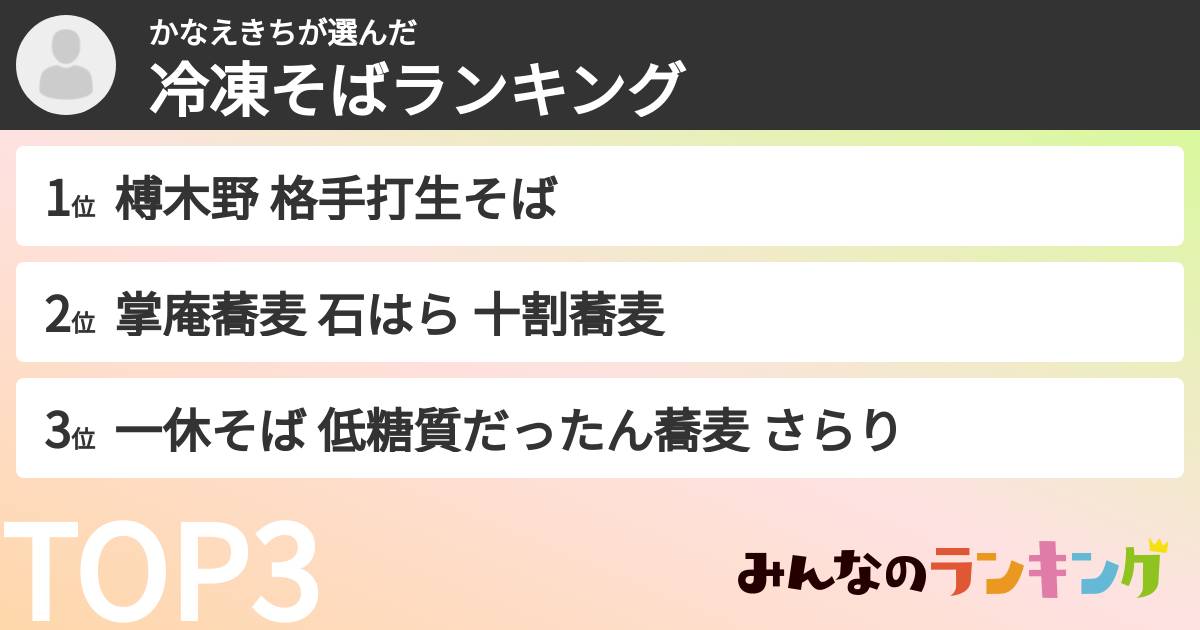 かなえきちさんの「冷凍そばランキング」
