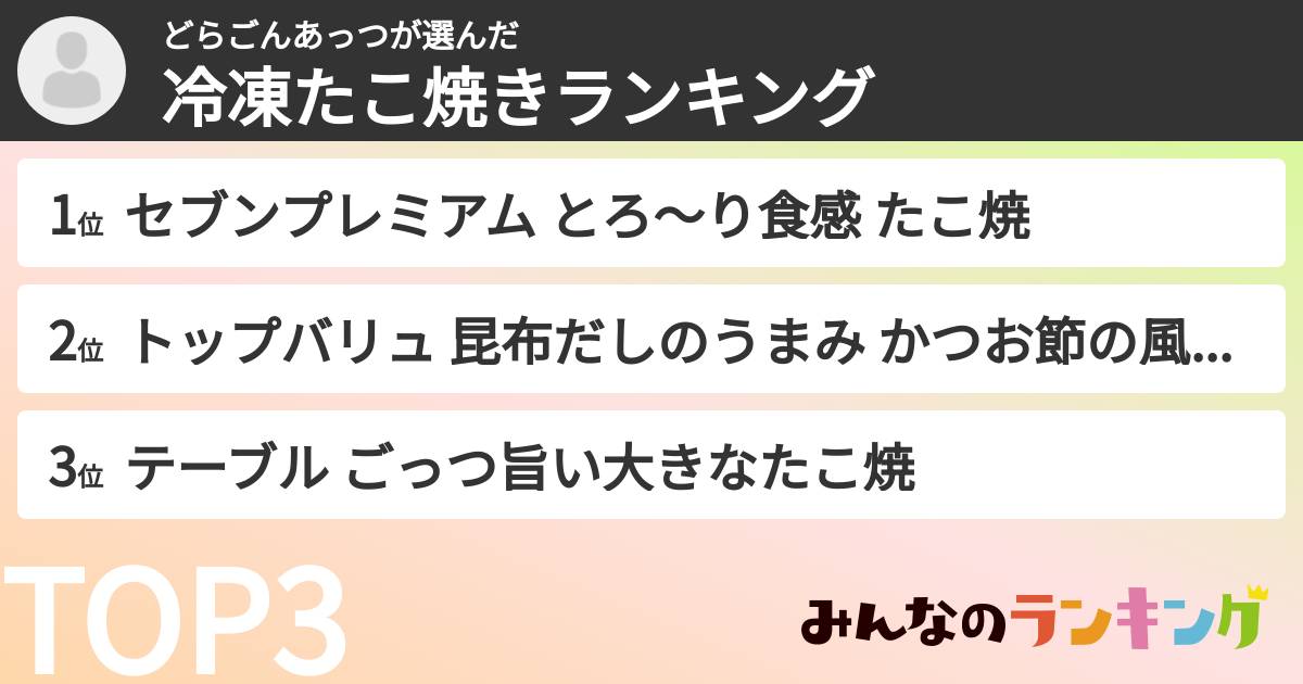 どらごんあっつさんの「冷凍たこ焼きランキング」