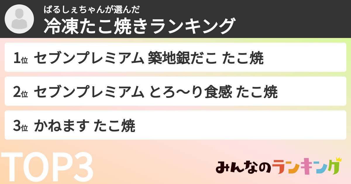 ばるしぇちゃんさんの「冷凍たこ焼きランキング」