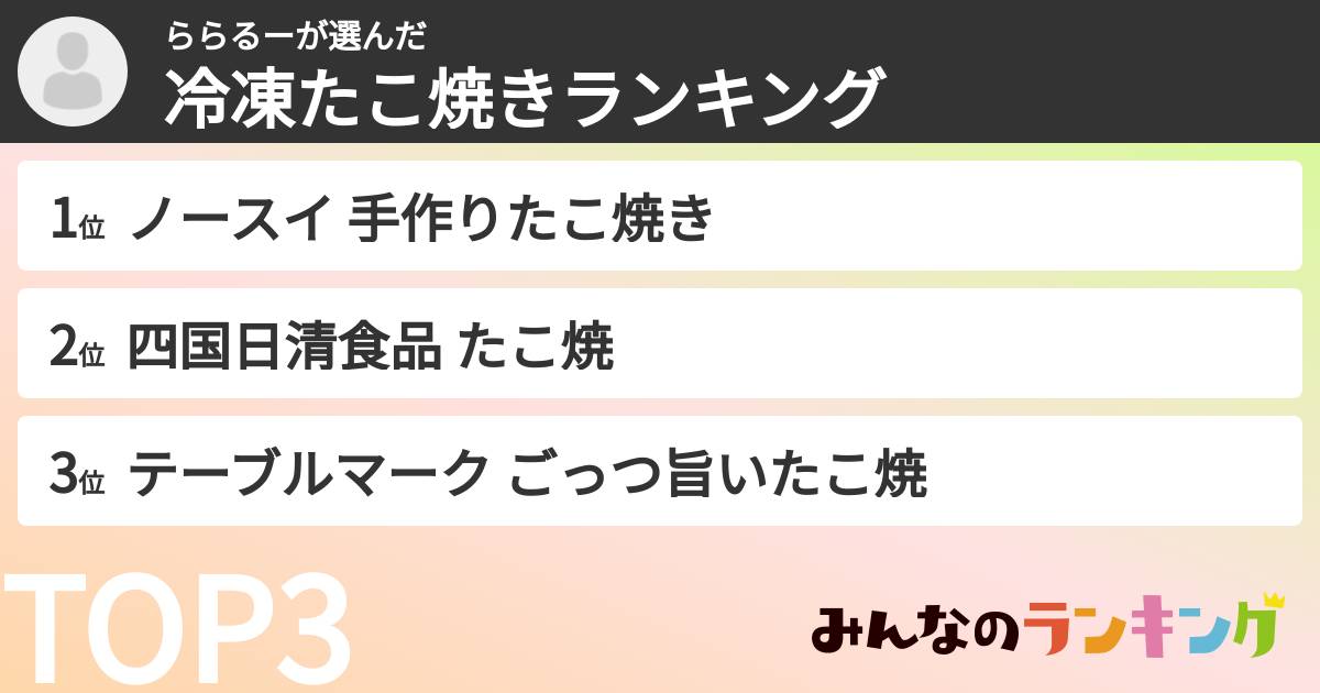 ららるーさんの「冷凍たこ焼きランキング」