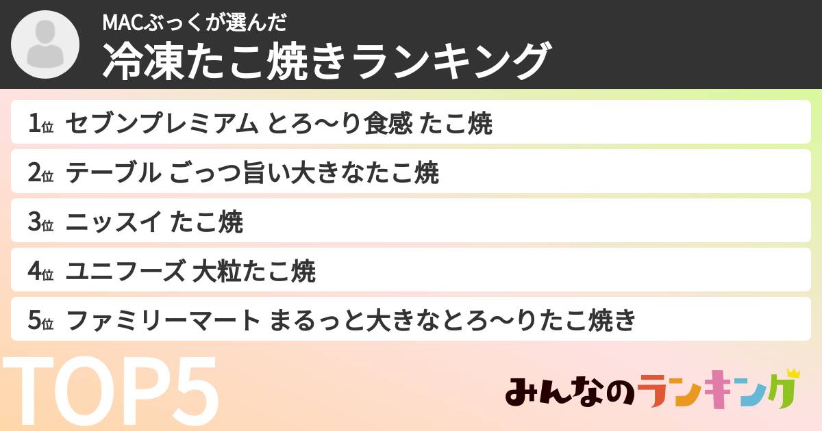 MACぶっくさんの「冷凍たこ焼きランキング」