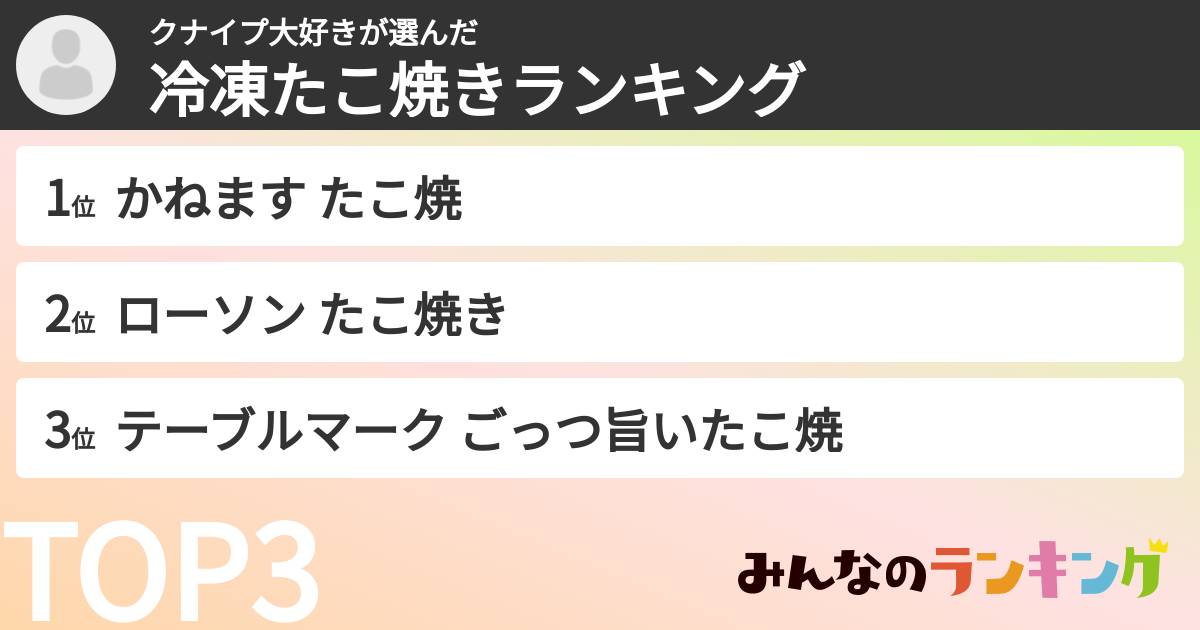 クナイプ大好きさんの「冷凍たこ焼きランキング」