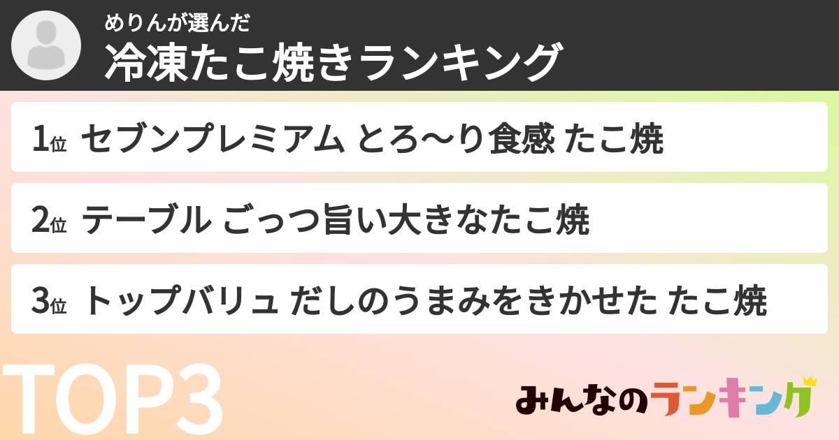 めりんさんの「冷凍たこ焼きランキング」