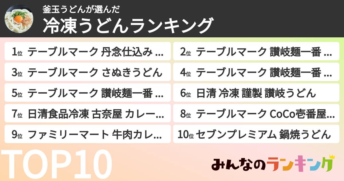 釜玉うどんさんの「冷凍うどんランキング」