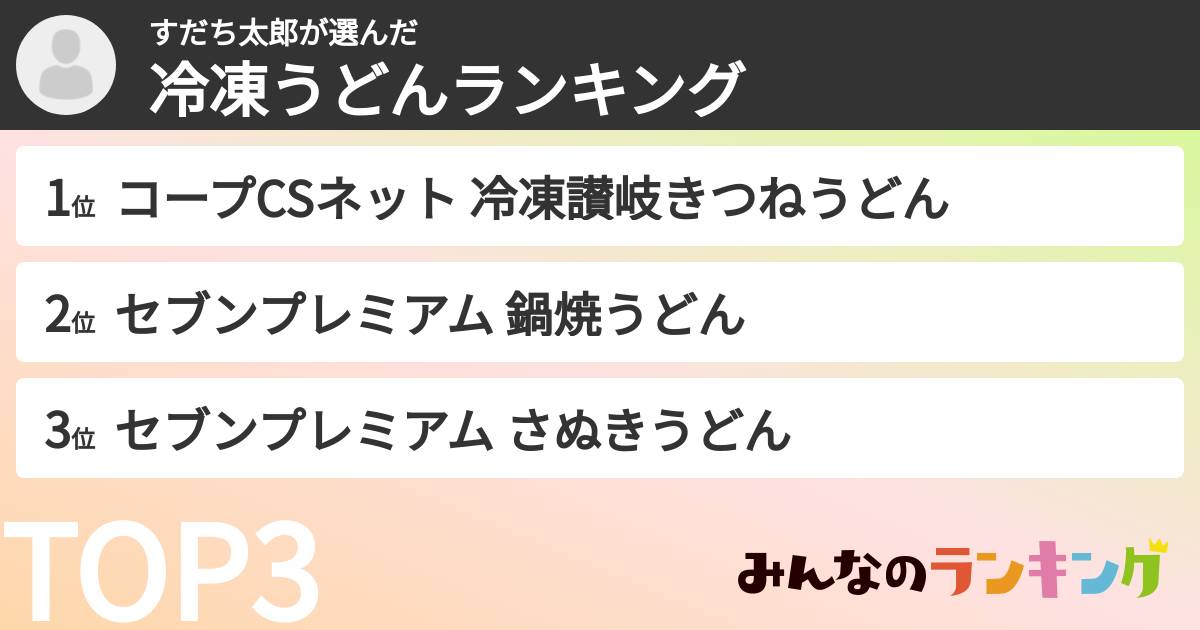 すだち太郎さんの「冷凍うどんランキング」