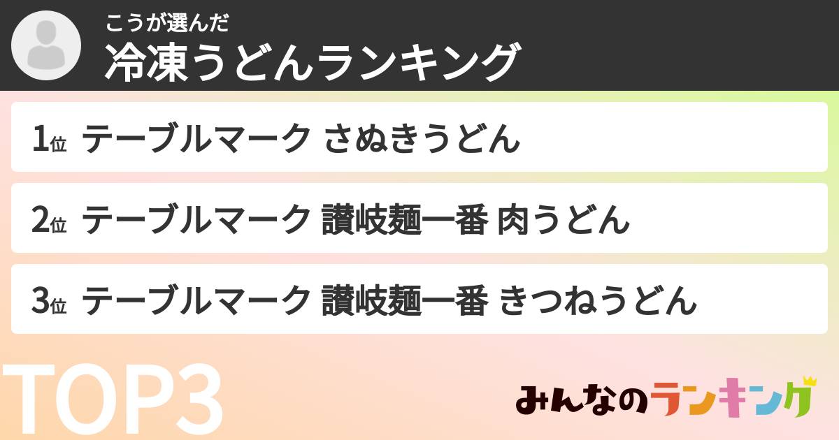 こうさんの「冷凍うどんランキング」