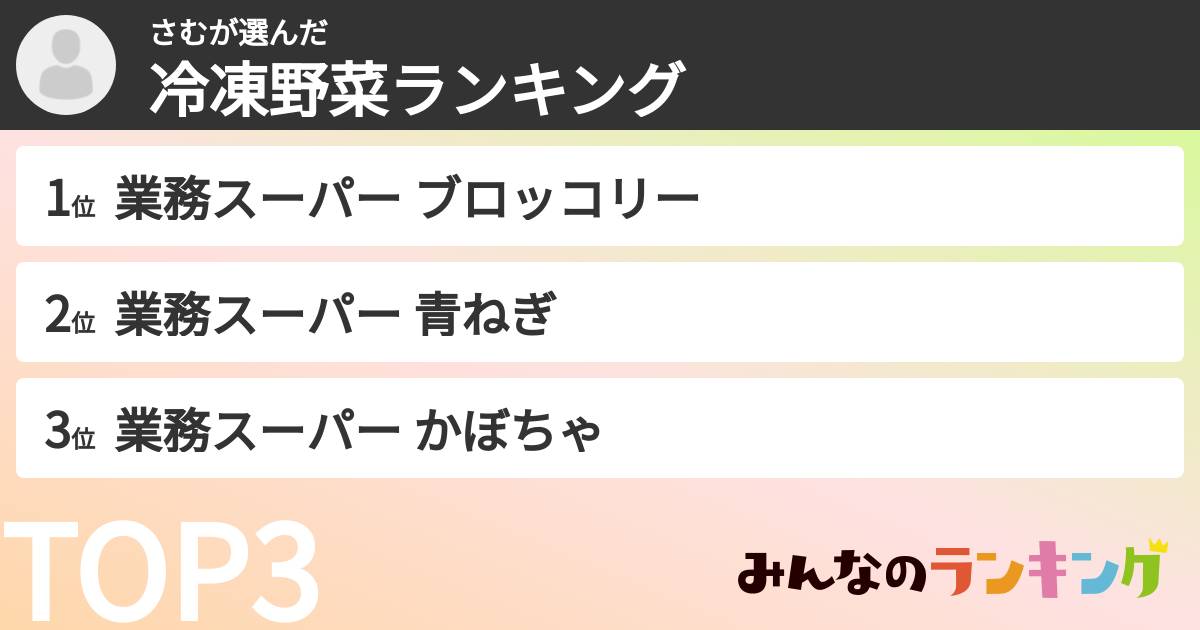 さむさんの「冷凍野菜ランキング」