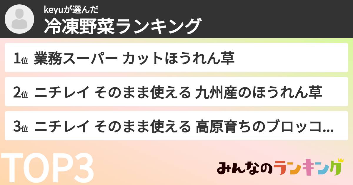 keyuさんの「冷凍野菜ランキング」