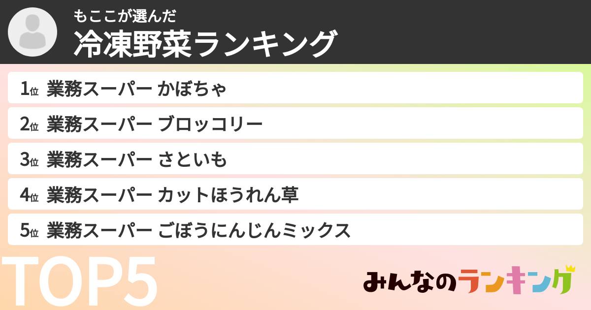 もここさんの「冷凍野菜ランキング」