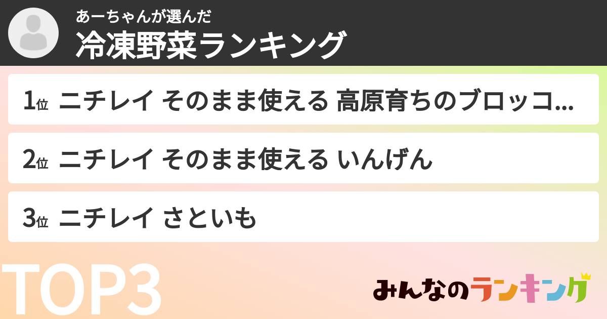あーちゃんさんの「冷凍野菜ランキング」