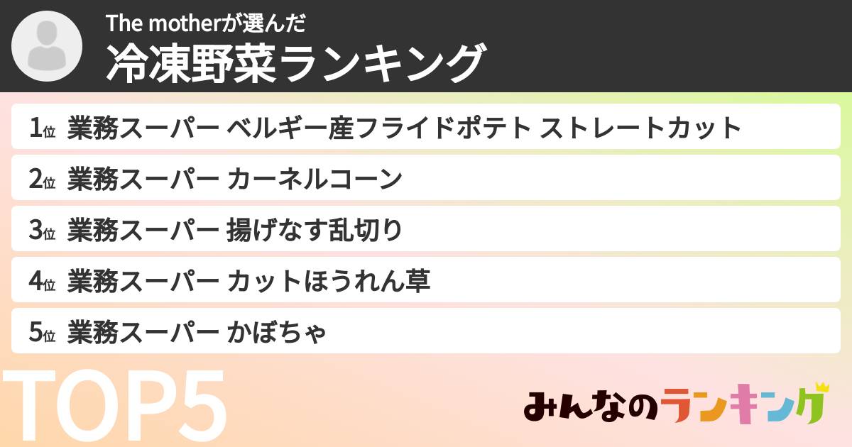 The motherさんの「冷凍野菜ランキング」