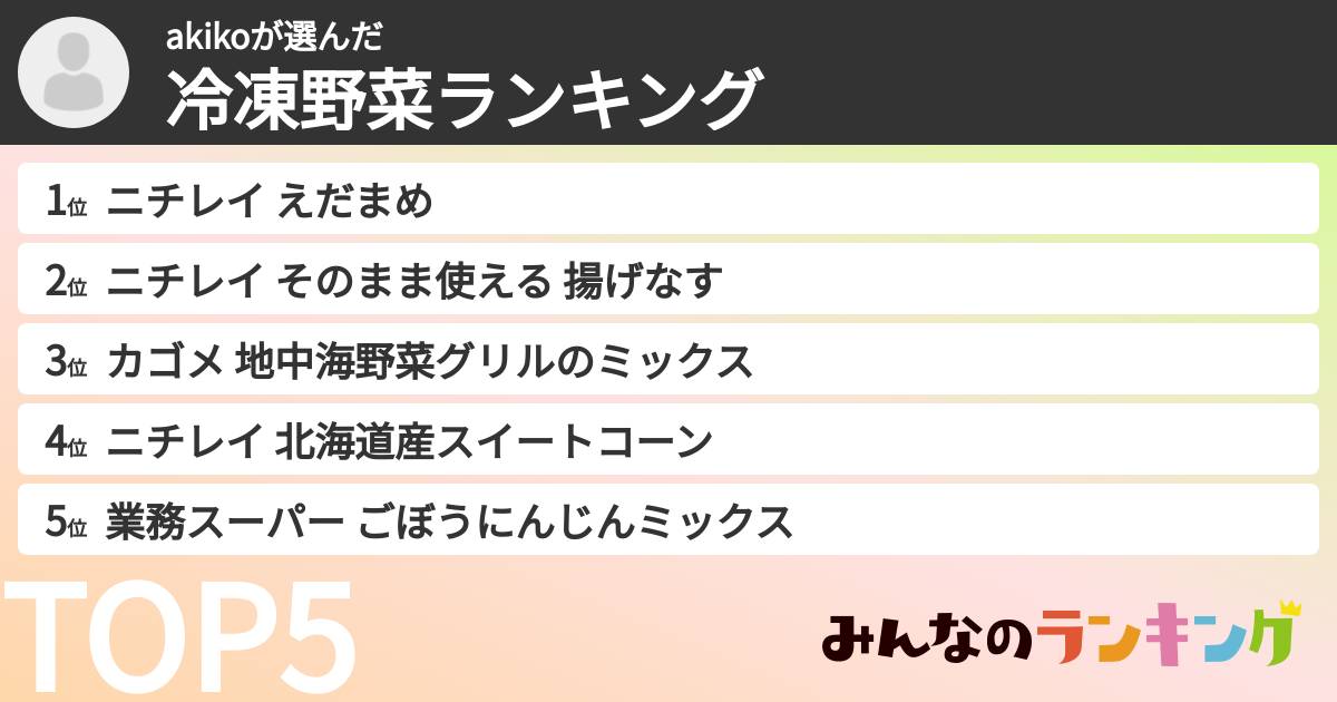 akikoさんの「冷凍野菜ランキング」