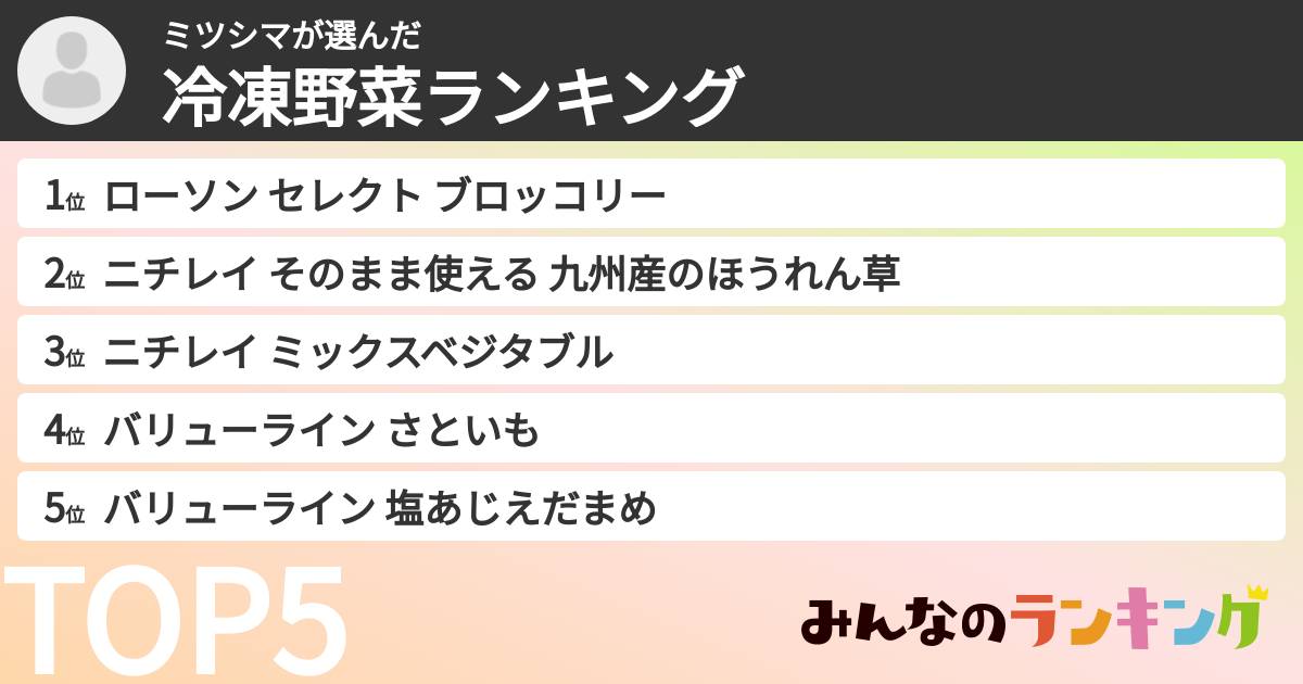 ミツシマさんの「冷凍野菜ランキング」